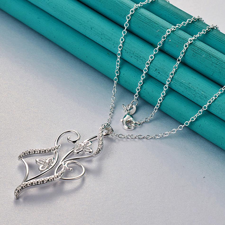 

URMYLADY 925 пробы серебро цветок AAA циркон кулон ожерелье 18 дюймов цепь для женщин свадебная вечеринка модные украшения 45cm