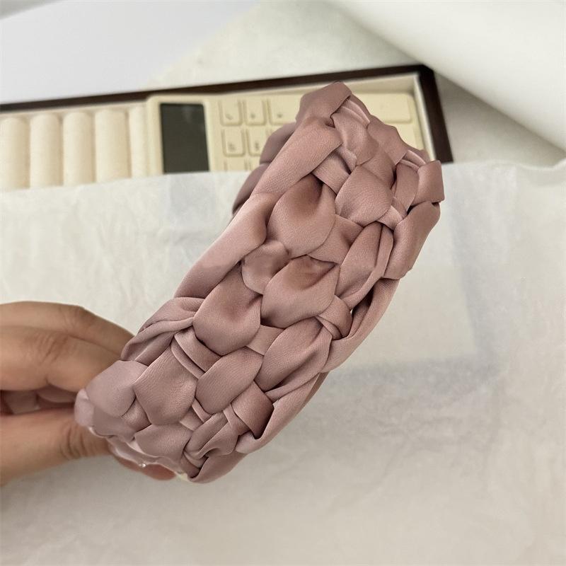 5CM Luxus Breite Damen Geflochtene Haarbänder Weicher Satin Stoff Geflochtenes Stirnband Mode Weiblich Lässig Party Kopfschmuck Haaraccessoires
