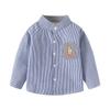 Boys' Stripes Long Sleeves Shirt Spring and Autumn Kids Stand Collar Bear Shirt K-style Baby Boy Western Style Leisure Tops