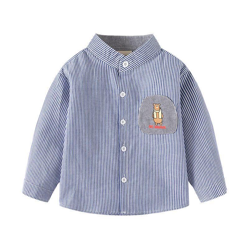 Boys' Stripes Long Sleeves Shirt Spring and Autumn Kids Stand Collar Bear Shirt K-style Baby Boy Western Style Leisure Tops