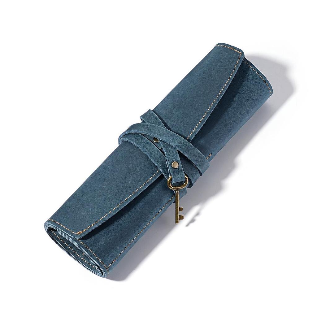 Reise Leder Roll-Up Stiftemäppchen - Crazy Horse Füllfederhalter, Bleistift & Kugelschreiber Halter