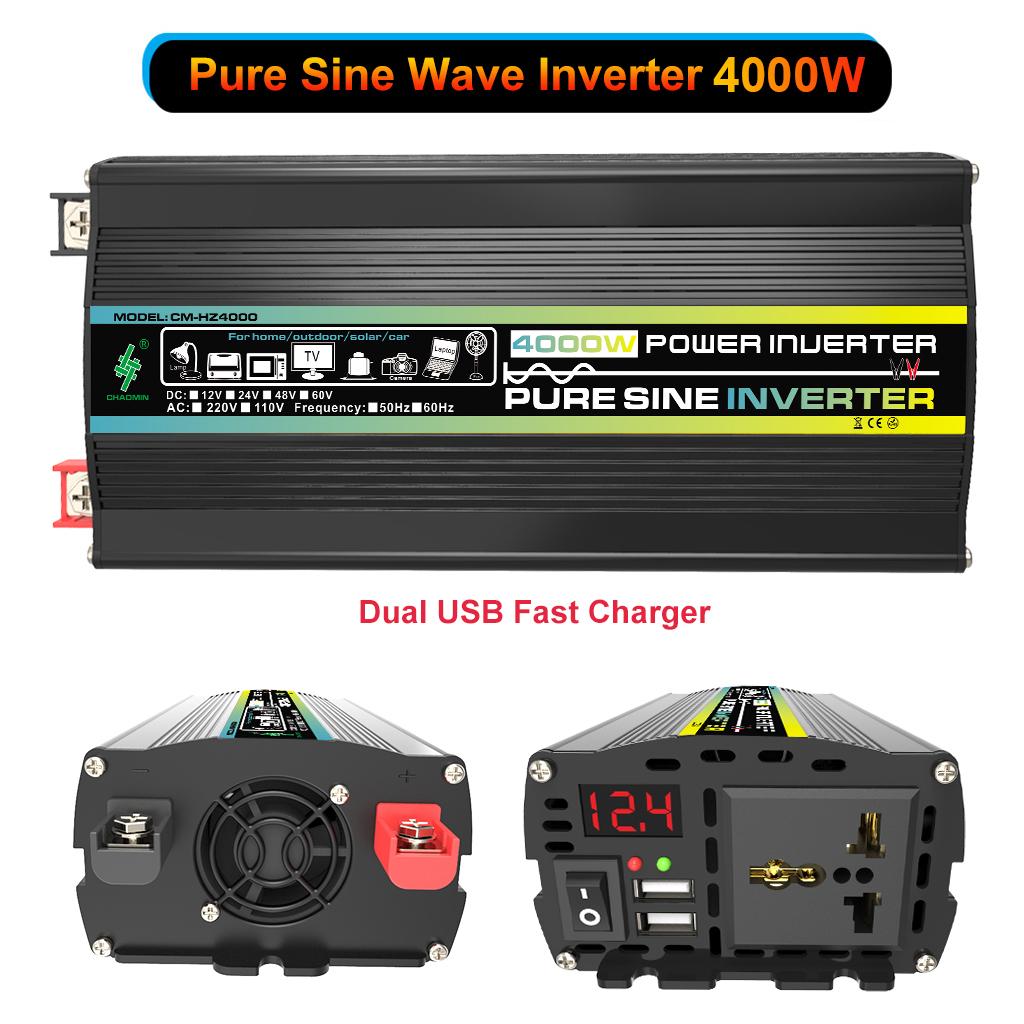 4000W Dual USB Solar Power Inverter 12V To 220V Car Power Inverter Charger Converter Adapter Modified Sine Wave Transformer Kit