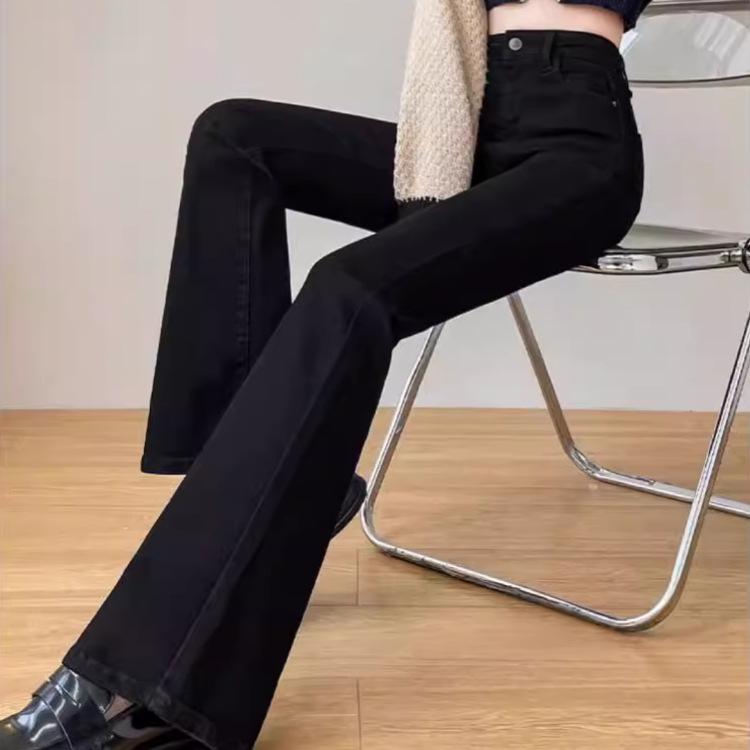 2024 Women's High Waist Velvet Flared Jeans – Slim Fit, Black, Autumn/Winter Collection