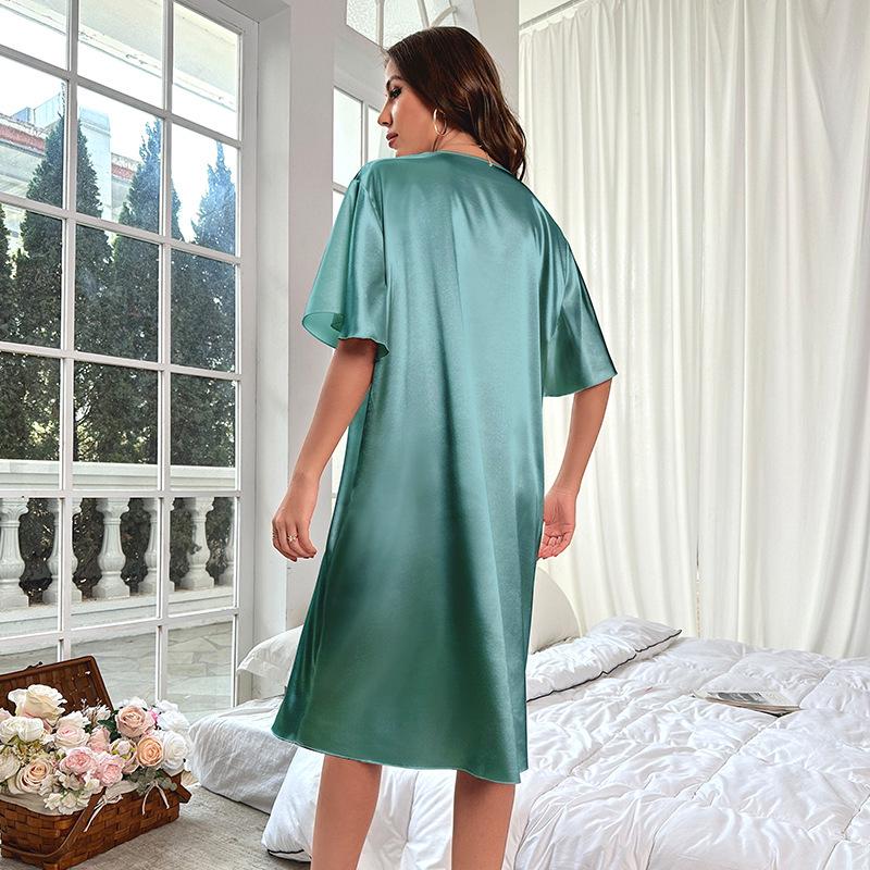 Pigiama Estivo da Donna Taglie Forti in Seta Ghiacciata - Camicia da Notte Lunga, Fresca e Leggera
