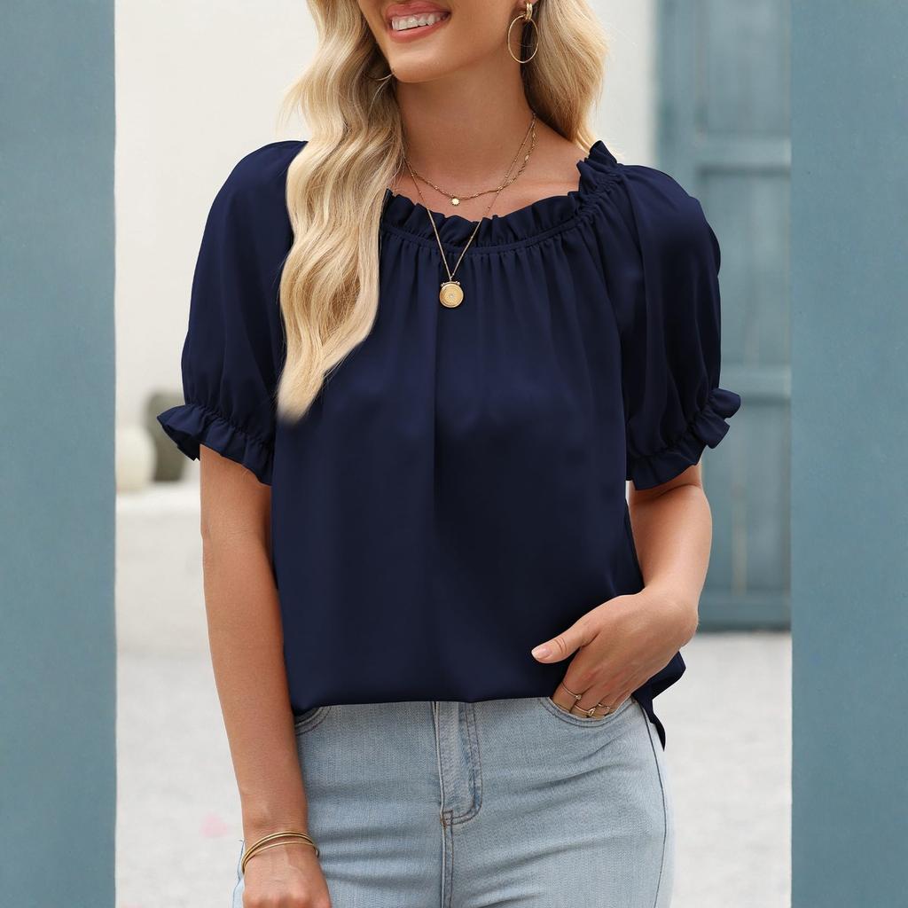 Womens Tops Off The Shoulder Blouses Casual Cute Puff Sleeve T Shirts