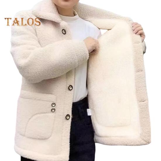 Jachetă de iarnă din lână îngroșată la un singur piept cu buzunare laterale Guler răsturnat Jachetă de îmbrăcăminte de culoare solidă, rezistentă la frig, cu mâneci lungi