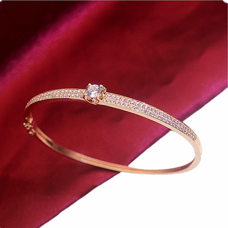 

Purple Gold Single Diamond Bracelet European And American Simple Fashion Rose Gold Plated Double Row Zircon Bracelet Jewelry