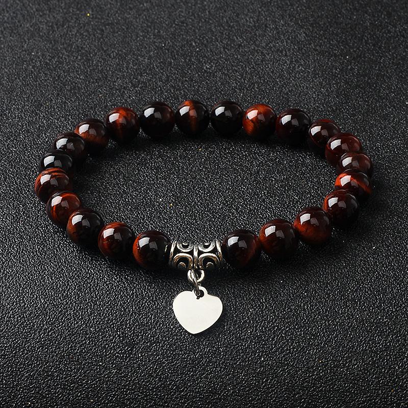 Original Amethyst Heart Charm Bracelets Women 316L Stainless Steel Pendant Bracelets Nature Stone Beaded Couple Jewelry Pulsera