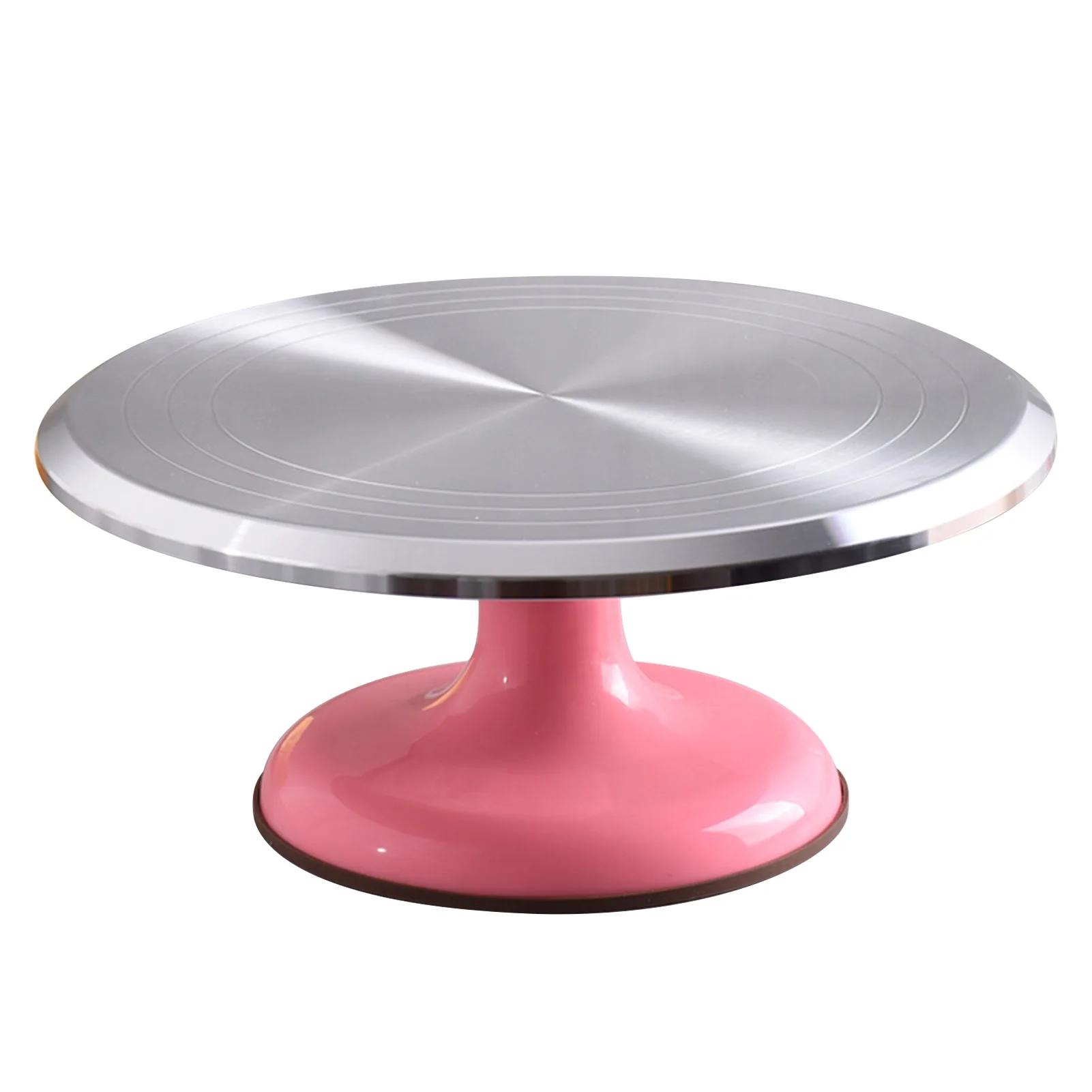

10 Inch Silent Bearing Rounded Edges Cake Turntable Revolving Cake Stand Aluminum Alloy for Home for Cake Decorating Supplies рожевий