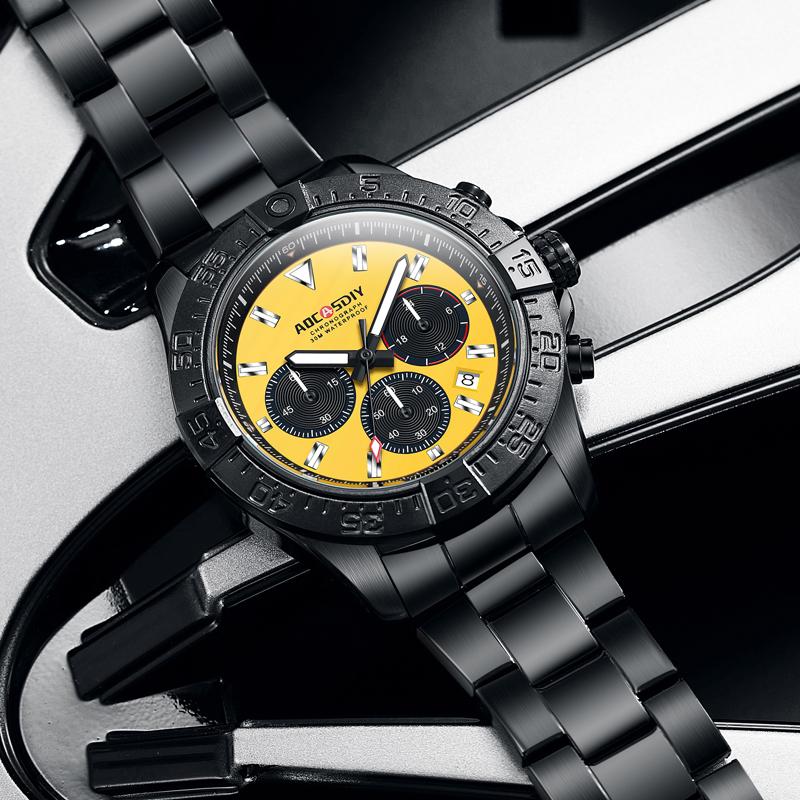 Men's Watch Multi-Functional Steel Belt Waterproof Chronograph Quartz Watches Night Glow Business Wristwatch Relogio Masculino