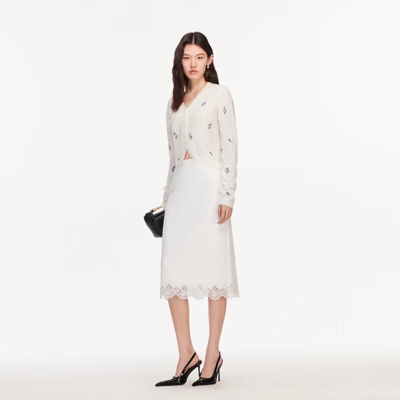 VEROMODA Faux Pearl Button Embroidered Knit Cardigan