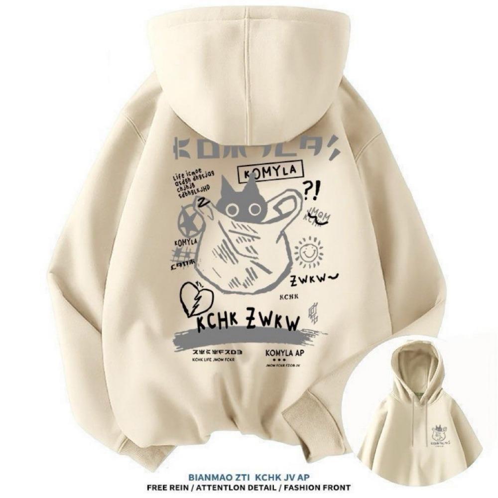 Cross-border e-commerce unisex printed hoodie with black cat and letter pattern hoodie casual and comfortable long sleeved