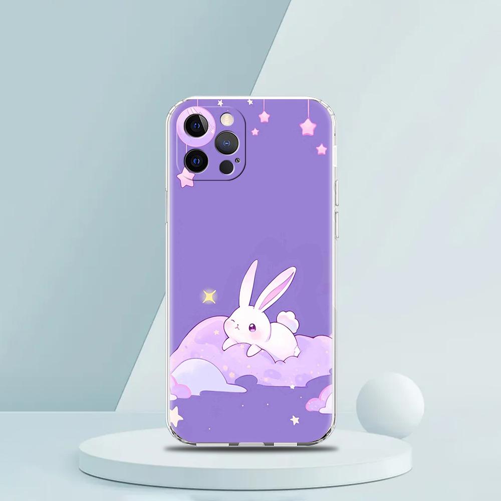 Cute Colorful Rabbit Luxury Phone Case For iPhone 16 15 14 13 12 11 Pro Max XS X XR SE 7 8 Plus Soft Silicone Clear Cover