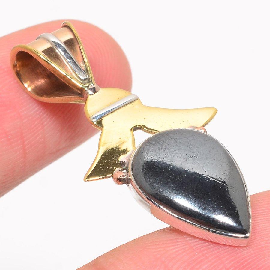 Natural Pyrite Agate TwoTone 925 Solid Sterling Silver Gift Pendant 1.50" U5H41