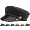 Spring Autumn Women Captain Cap Faux Leather Brim Flat Top Braided Decoration Cap Contrast Color Adjustable Sailor Hat For Vacation