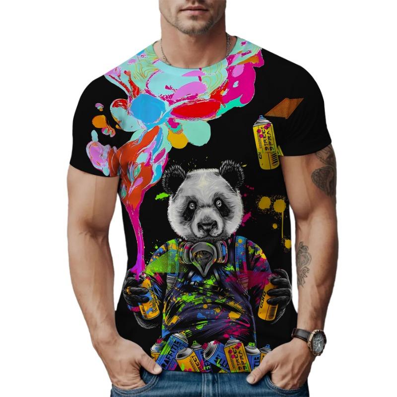 Sommar Rundhals 3D Djurtryck Topp Trendiga Lediga Kortärmade Herr T-shirts