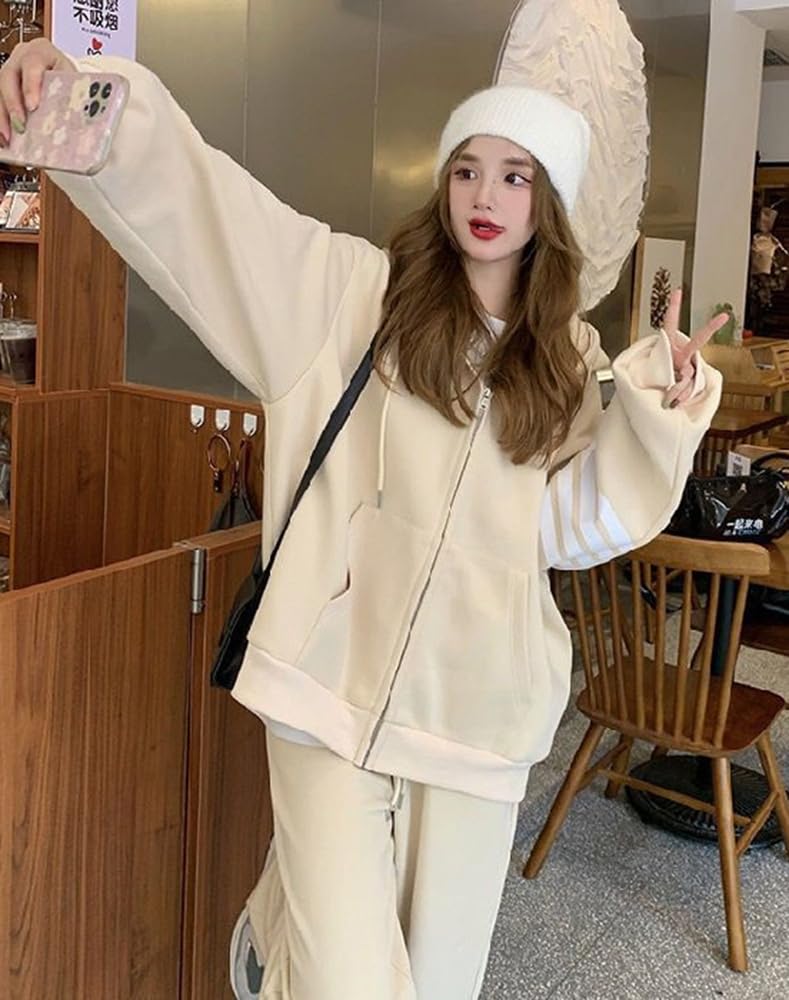 KTNCFD Tracksuit Hoodie and Long Harajuku Loose Women's Korean-Style 2-Piece Set, Pants, Sleeve, Style, Fit, Sportswear, Spring/Autumn,