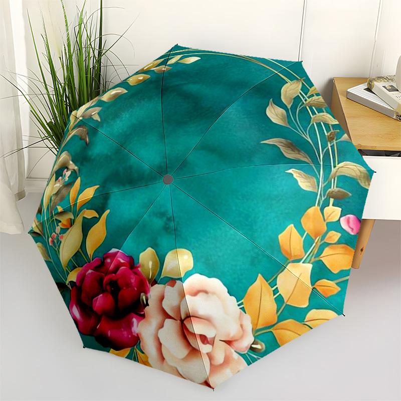 

1pc Floral Wreath Design Umbrella with Plastic Handle,Vibrant Cartoon Pattern,Multi-functional UmbrellaPT178