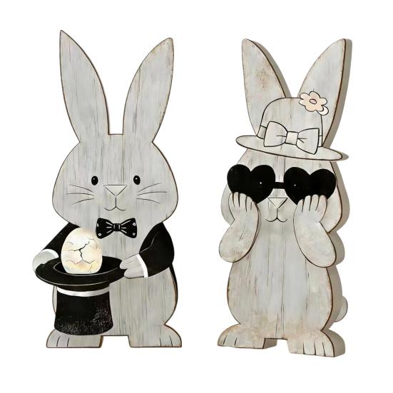 2 st påskhare dekoration bondgårdsstil rustik par kanin bordskylt hem kontor vår påskhelg fest bords mittpunkt prydnad