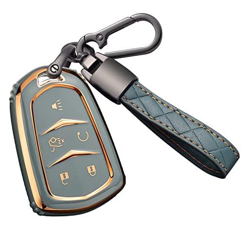 Für Cadillac Escalade Schlüsselanhänger-Abdeckung, für Cadillac ATS CTS CT6 STS SRX XT5 Schlüsselanhänger-Hülle, Premium-Soft-TPU, vollständiger Schutz, Smart-Schlüsselhalter