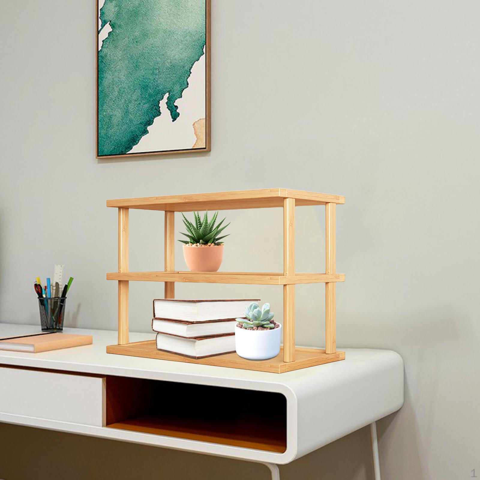 Настольный органайзер, Настольная книжная полка, Двухуровневый декор, Легко устанавливаемая деревянная полка для хранения, Настольная