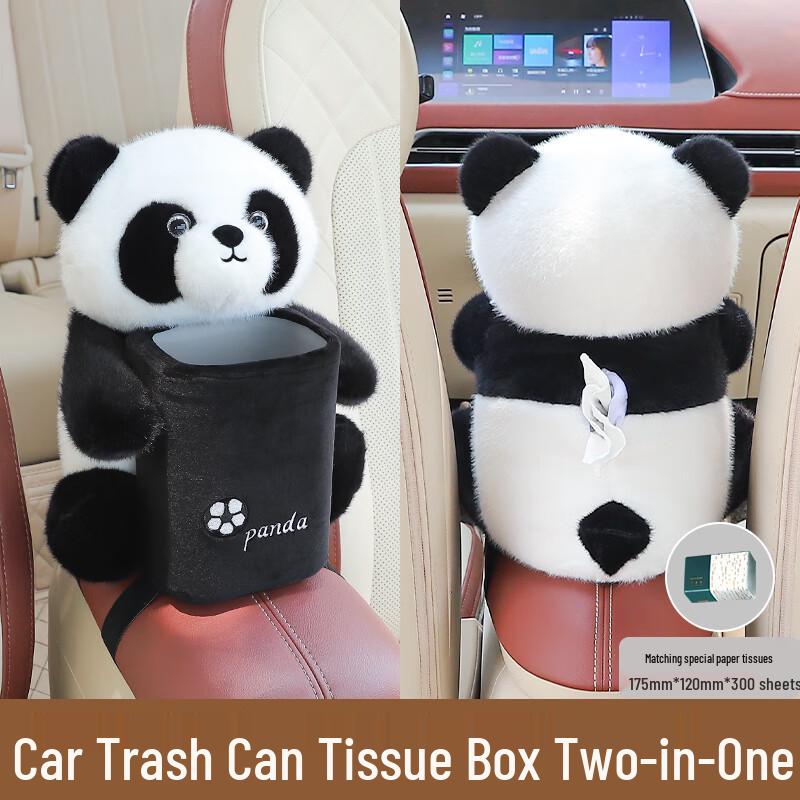 Panda Car Tissue Box and Trash Can 2-in-1