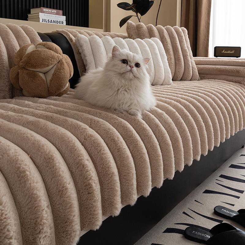 Winter Sofa Cover  New Thickened Non-Slip Seat Cushion Cream Wind High-Grade Cover Rabbit Plush Sofa Cushion