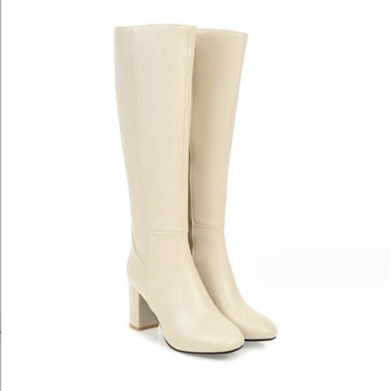 Plus Size 34-45 New Women Boots Zipper Thick High Heels Winter Simple Fashion Woman High Heel Warm Boots Knee High Botas