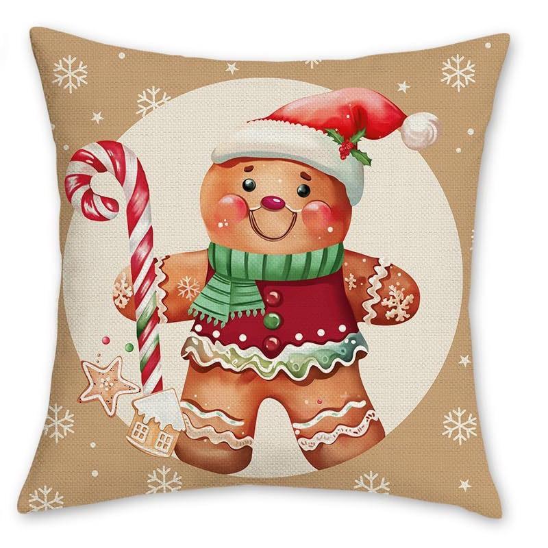 Christmas Pillow Cover Cartoon Cookies Little Man Snowflake Christmas Tree Home Sofa Pillow Cover Premium Durable