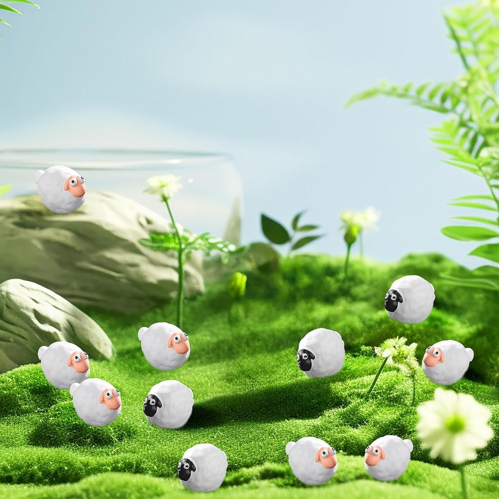60 Pcs Miniature Sheep Figurines White Sheep Resin Figurines for Indoor Outdoor Garden DIY Ornament Accessories Cake Topper Gifts(Sheep Black)