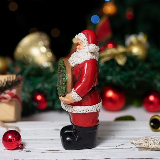 Merry Christmas Decoration Santa Claus Resin Statue for Holiday Home Display Festive Holding Sign Ornament for Shelf & Mantel