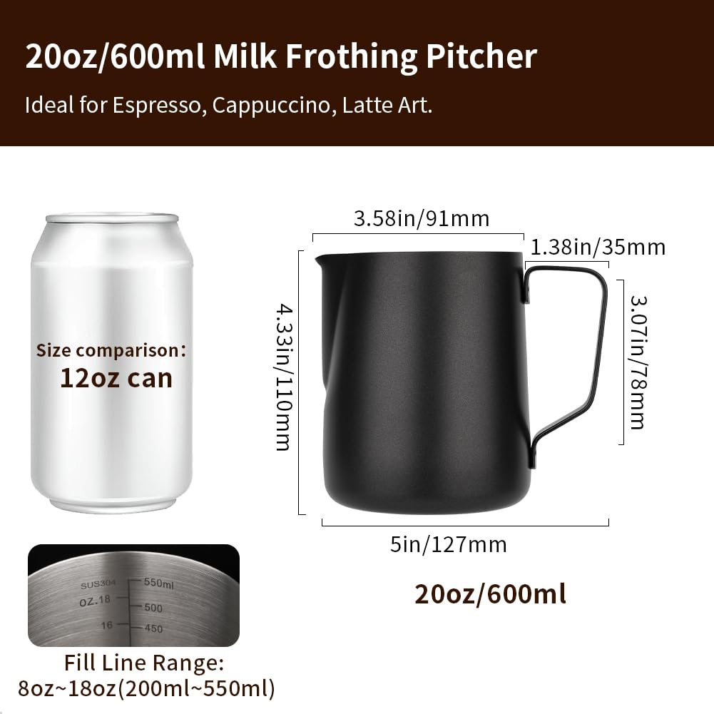 watchget Milk Pitcher, Milk Jug, Latte Art Pitcher, Milk Frother Jug, Espresso Steam Pitcher, Stainless Steel, Graduated, Latte Art, Cappuccino Cup, B