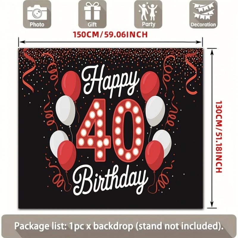 A 2D flat banner with a vibrant design specially created for a 40th birthday celebration event made of polyester material