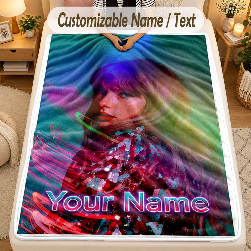 Flannel BlanketTaylor Swift Custom Name Text Personalized Soft Warm Throw Blanket Home Decor Gift