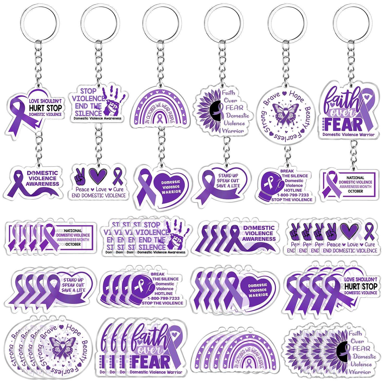 60 Pcs Domestic Violence Awareness Month Acrylic Keychains Purple Ribbon Awareness Keychains Inspirational Butterflies Key Chain