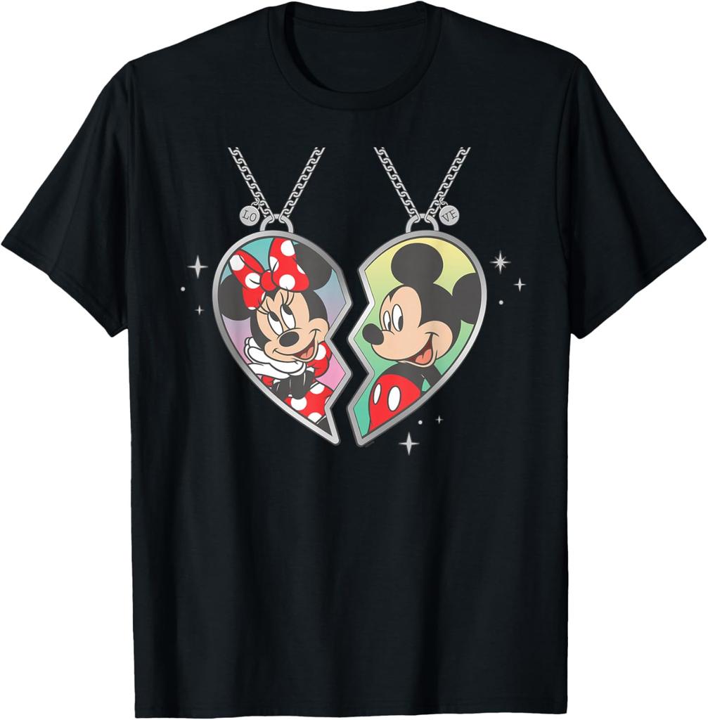 Mickey and Minnie Mouse Love Heart Necklace Matching T-Shirt Unisex