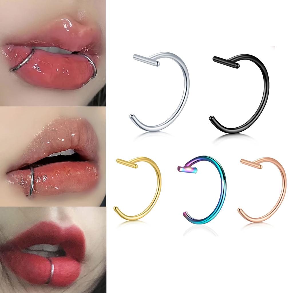 Piercing do wargi na klips 18G Stal nierdzewna Hipoalergiczny Punk Bez przekłuwania Pierścień do warg Pozłacany Kolczyk do chrząstki ucha Conch Cuff