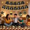 Festive Banner Black Gold Background Prop With Cake Topper Moon Star Party Garlands For Indoor Event Workplace Home Celebration