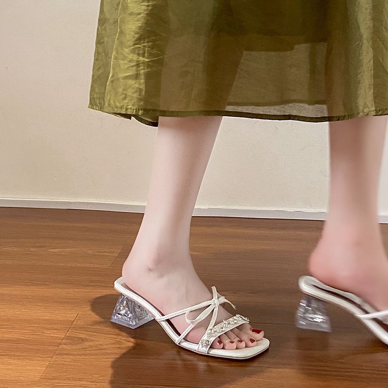 French Stunning Bow Temperament Rhinestone Sandals Fairy Style with Skirt Sandals Female Summer New