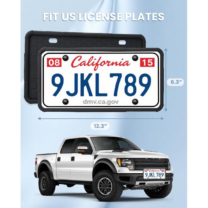 2 Pack Silicone License Plate Frames Black, Car Plate Frame Holder, Universal US Front & Rear Truck Frame Protector Mounting Kit Accessories, Rust