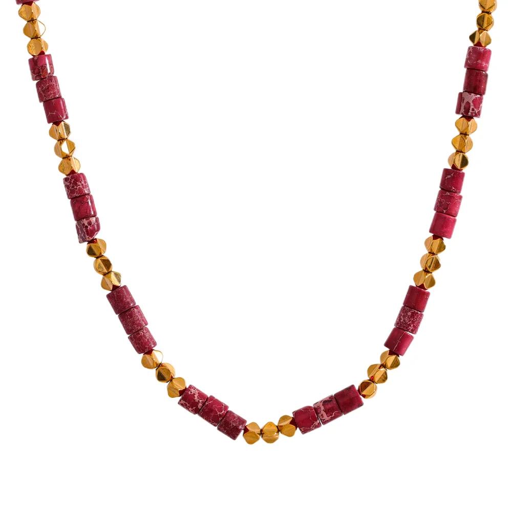 Yhpup Fashion Natural Emperor Stone Beads Chain Stainless Steel Stylish Necklace Vintage Collar Gold Color Charm Jewelry Women