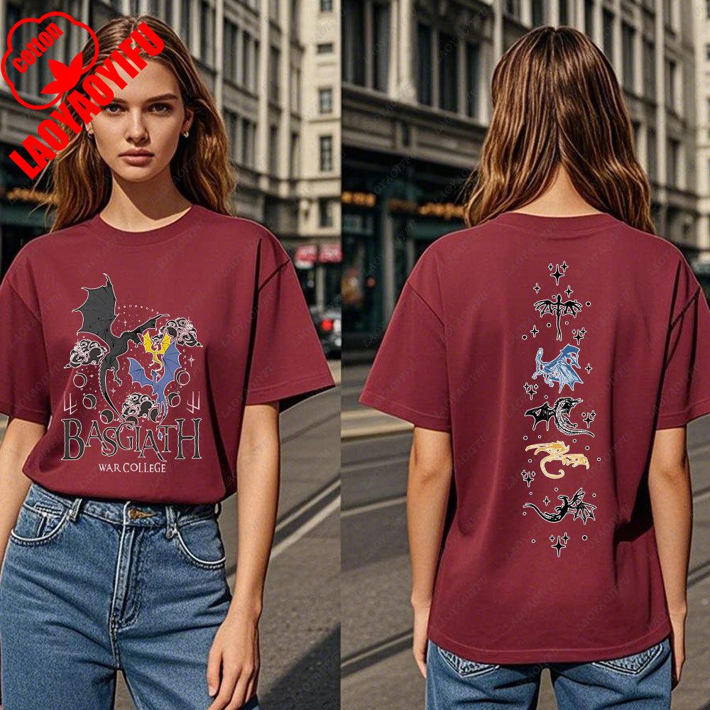 Fourth Wing DoubleSided TShirt Basgiath War College TShirt Women Tshirts High Quality Cotton Short Sleeve Graphic Vintage Tee