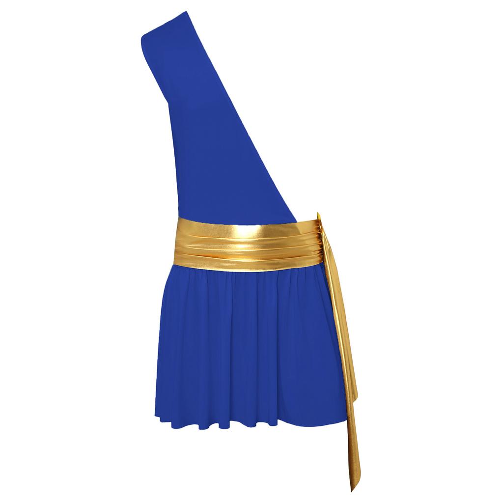 Costume Cosplay Greco Antico da Uomo Vestito a Ruffle Monospalla Cintura Metallizzata Arricciata Costume di Halloween per Performance