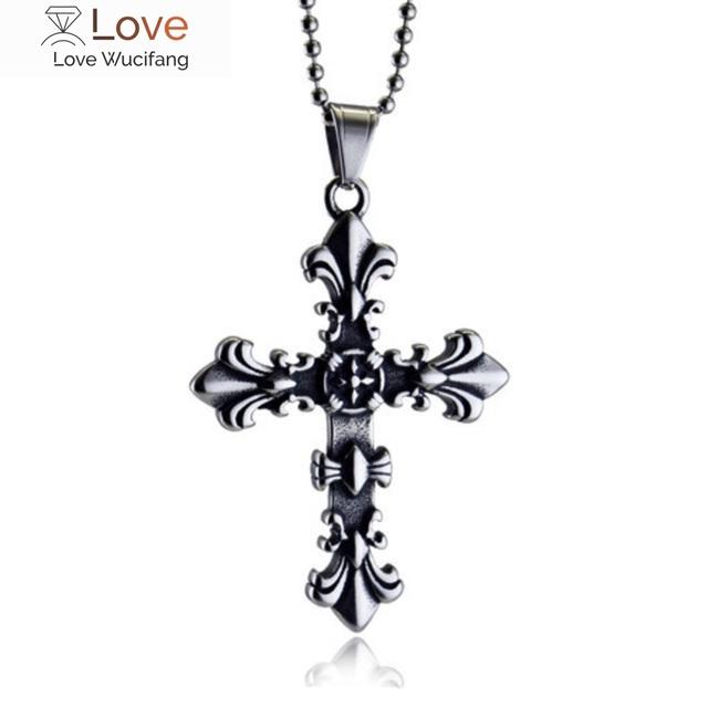 Bijuterii de modă personalizate Accesorii Lanț pentru bărbați, pandantiv cu cruce de flori cu cruce religioasă, colier cu pandantiv din oțel titan