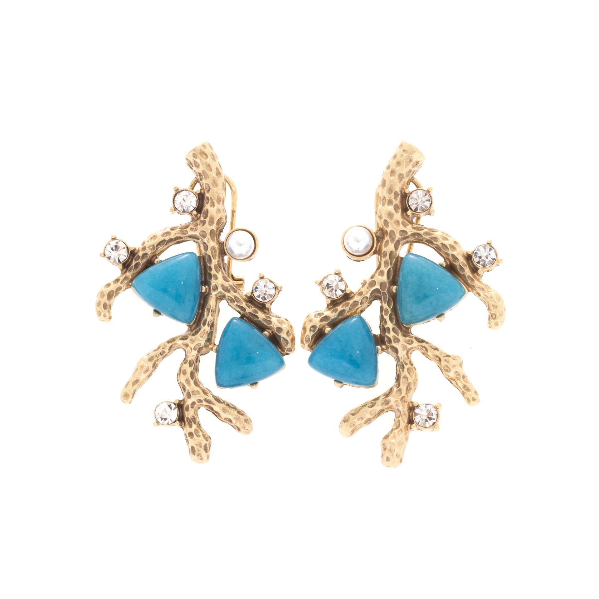 

Live Broadcast Blue Natural Stone Copper Alloy Diamond-Encrusted Branches High-End Temperament Stud Earrings Niche Design Earrings Women