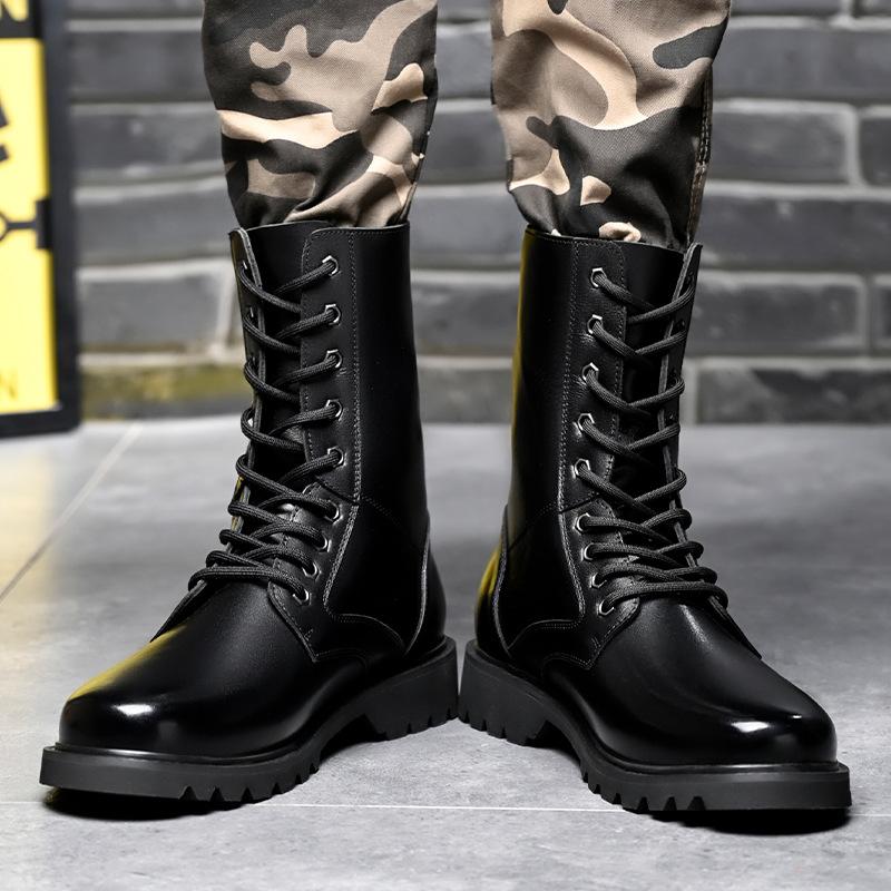 Martin boots men's autumn and winter cowhide high-top boots, British style trend biker boots, non-slip cargo boots