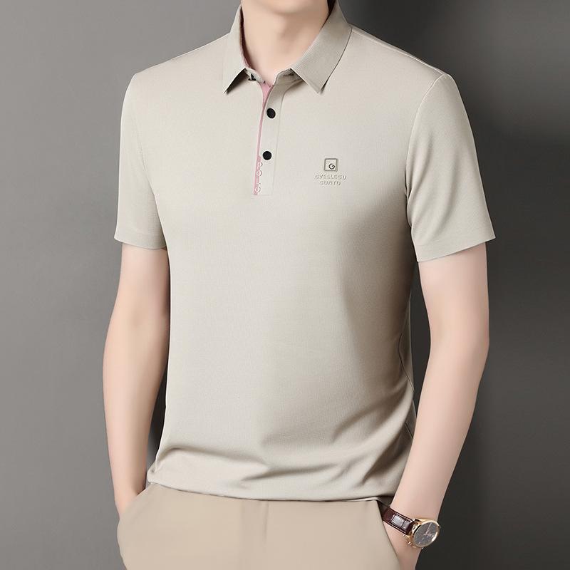 Men'S Short-Sleeved T-Shirt Lapel Polo Shirt Simple Business Casual Top Bottoming Shirt