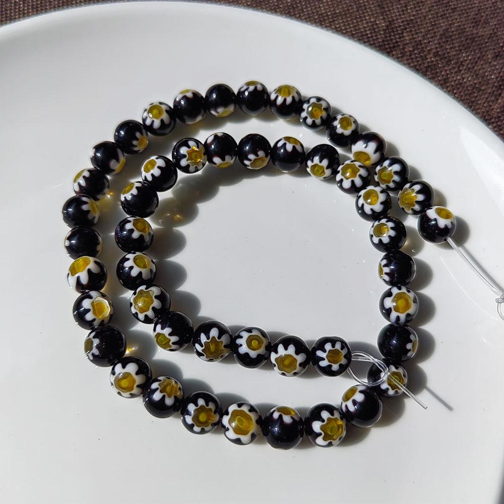 Millefiori Glass Beads 8mm - Round, Single Flower, Loose Beads for DIY Jewelry