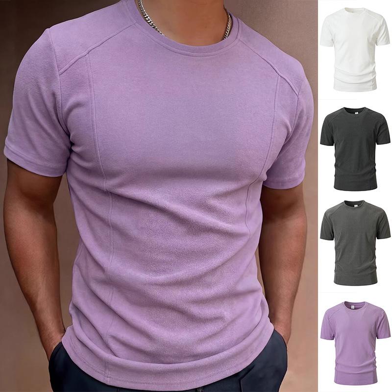 Men Solid Color Short Sleeve T Shirt Casual Slim Fit Basic Top