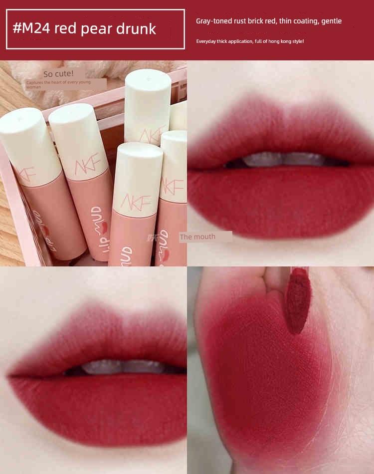 Sweet Milk Peach Powder! Akf Lip Mud M17 Fig Roasted Milk Low Saturation Natural Look Lipstick Lip Gloss